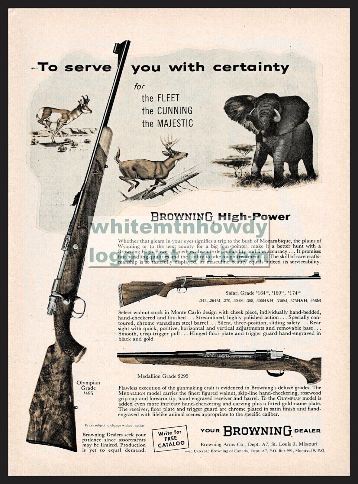 1961 BROWNING  Olympian Safari Medallion Grade High Power Rifle AD