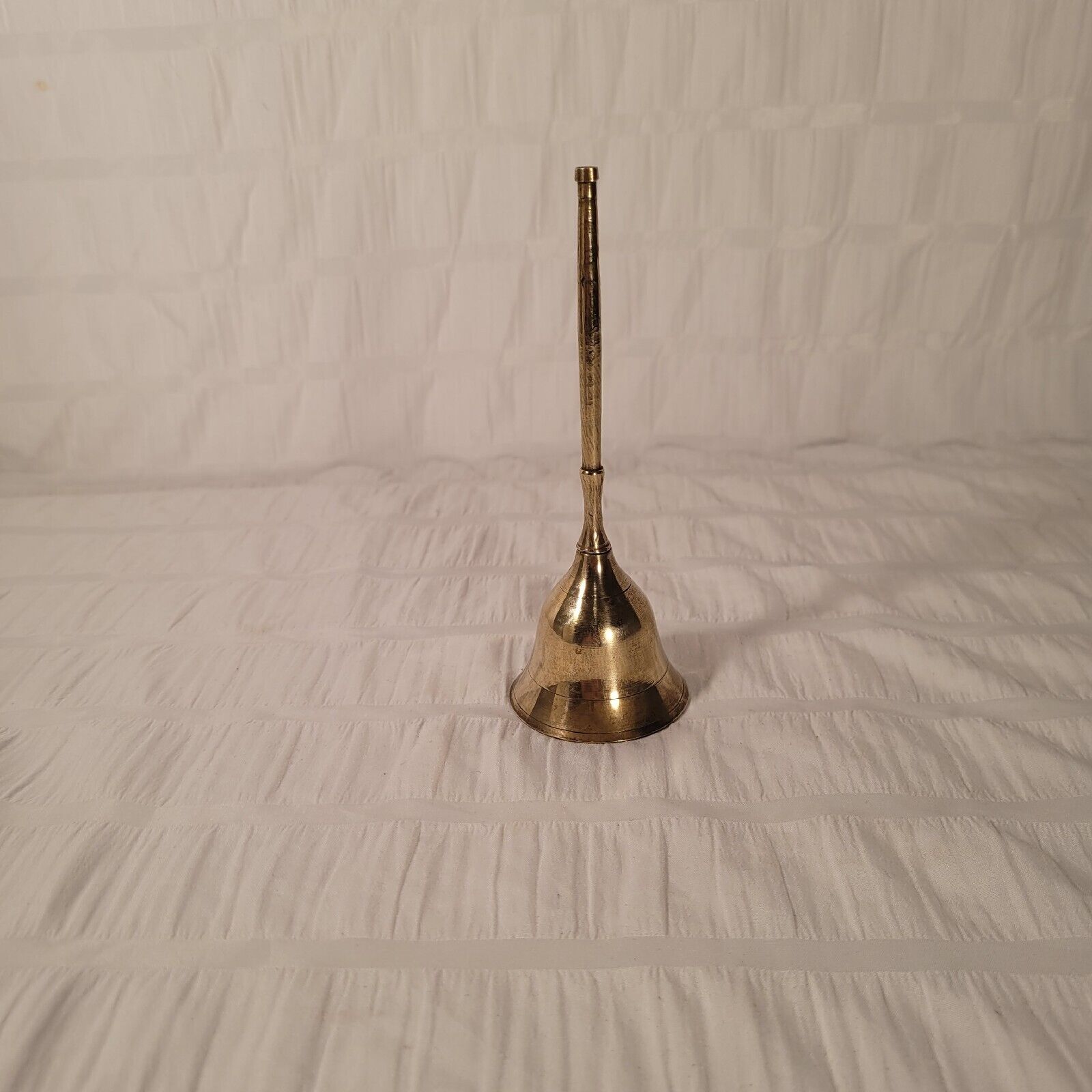 Mid-century Handmade Brass Vintage Teachers Bell with Etched Lines Decor Elegant