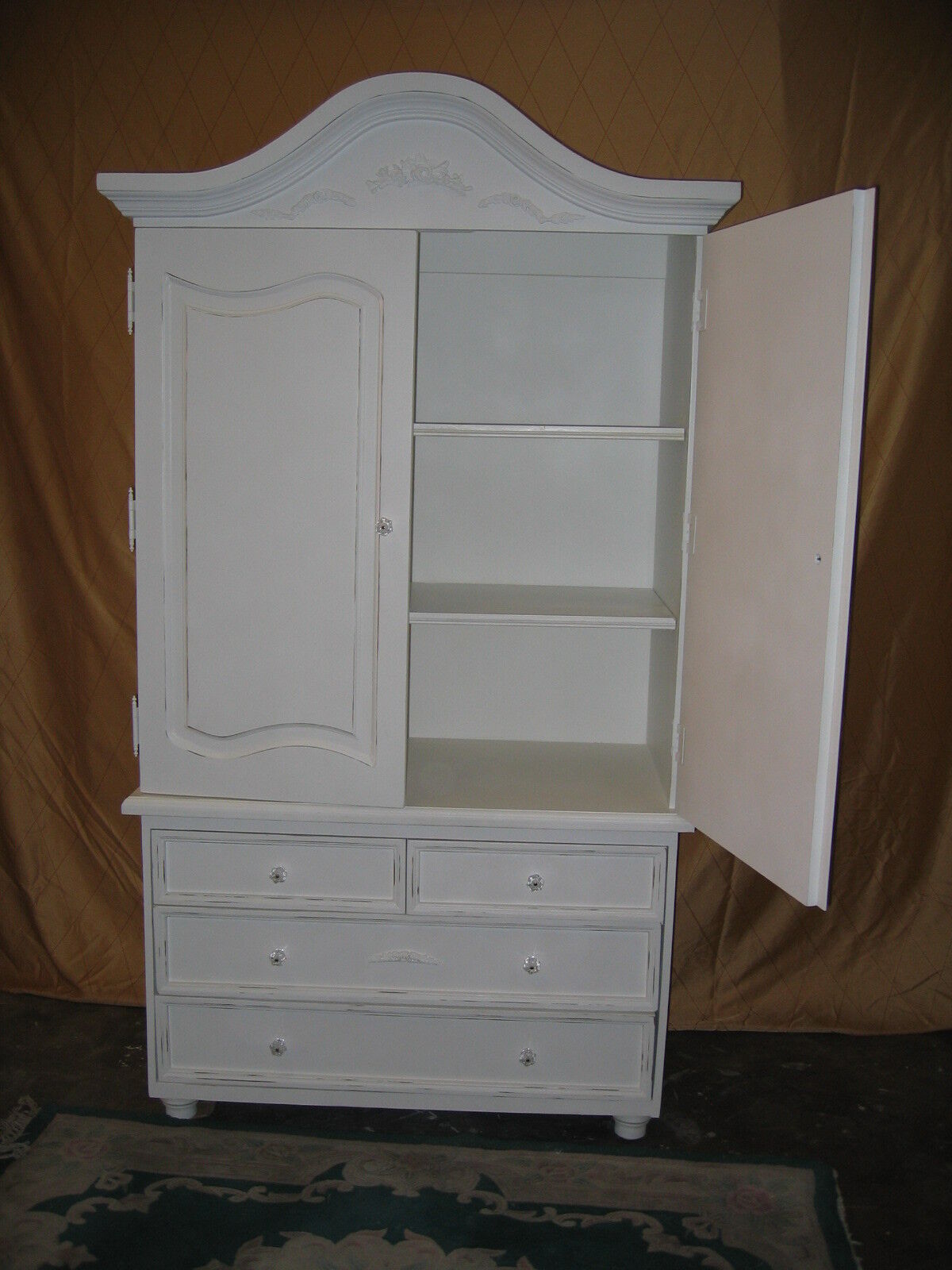 NEW SHABBY CHIC DISTRESSED COTTAGE WHITE ANTIQUE ARMOIRE WOOD 