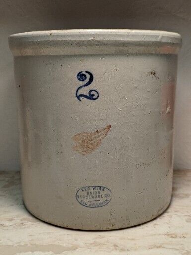 Union Stoneware Co. Red Wing Minnesota 2 Gallon Pottery Crock Antique Beauty