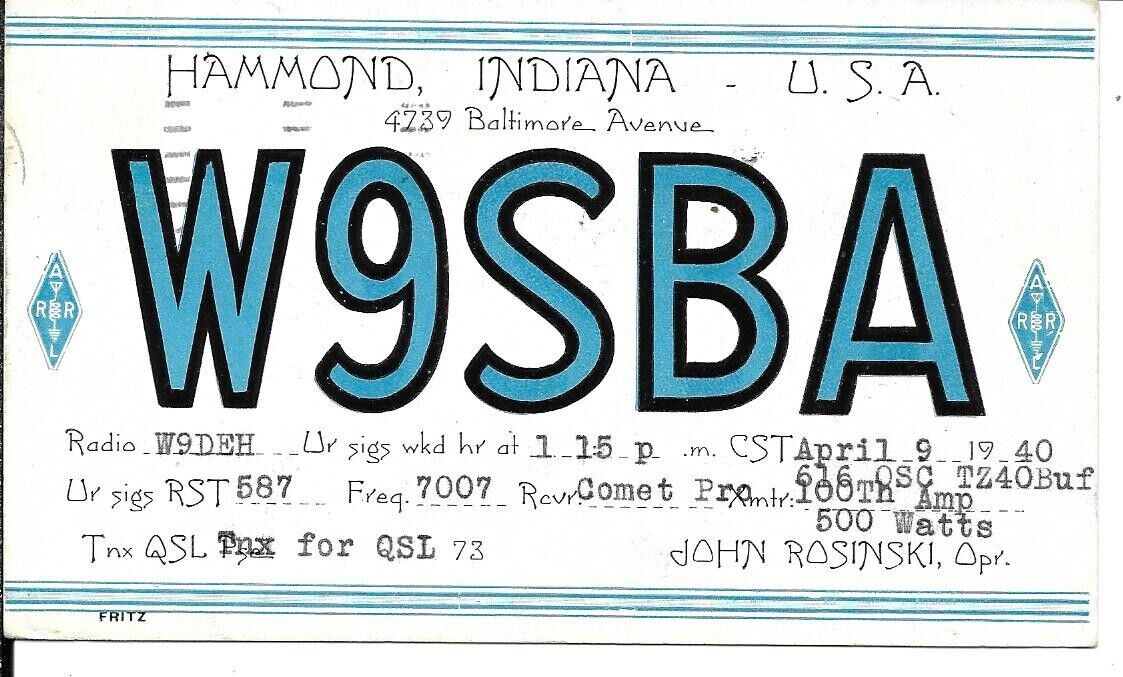 QSL 1940  Hammond Indiana   radio card