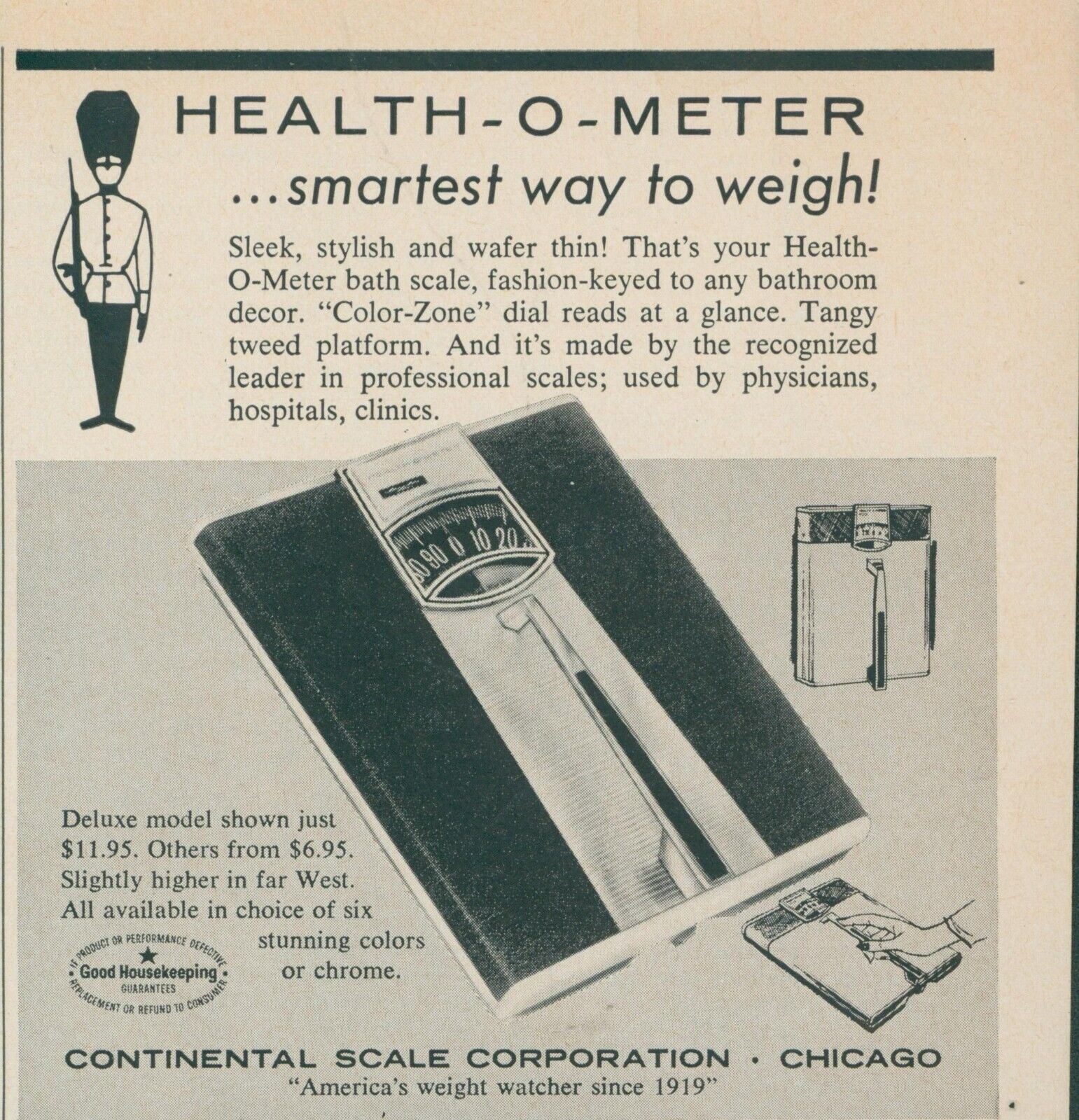 1965  Health O Meter Continental Scale Palace Guard Bath Vintage Print Ad GH2