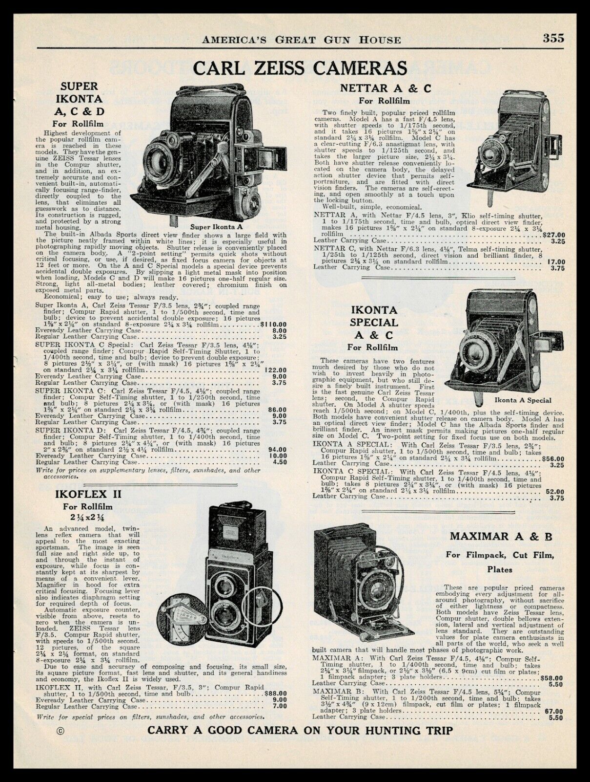 1939 CARL ZEISS Super Ikonta, Nettar, Ikonta Special. Ikoflex, Maxima Camera AD 