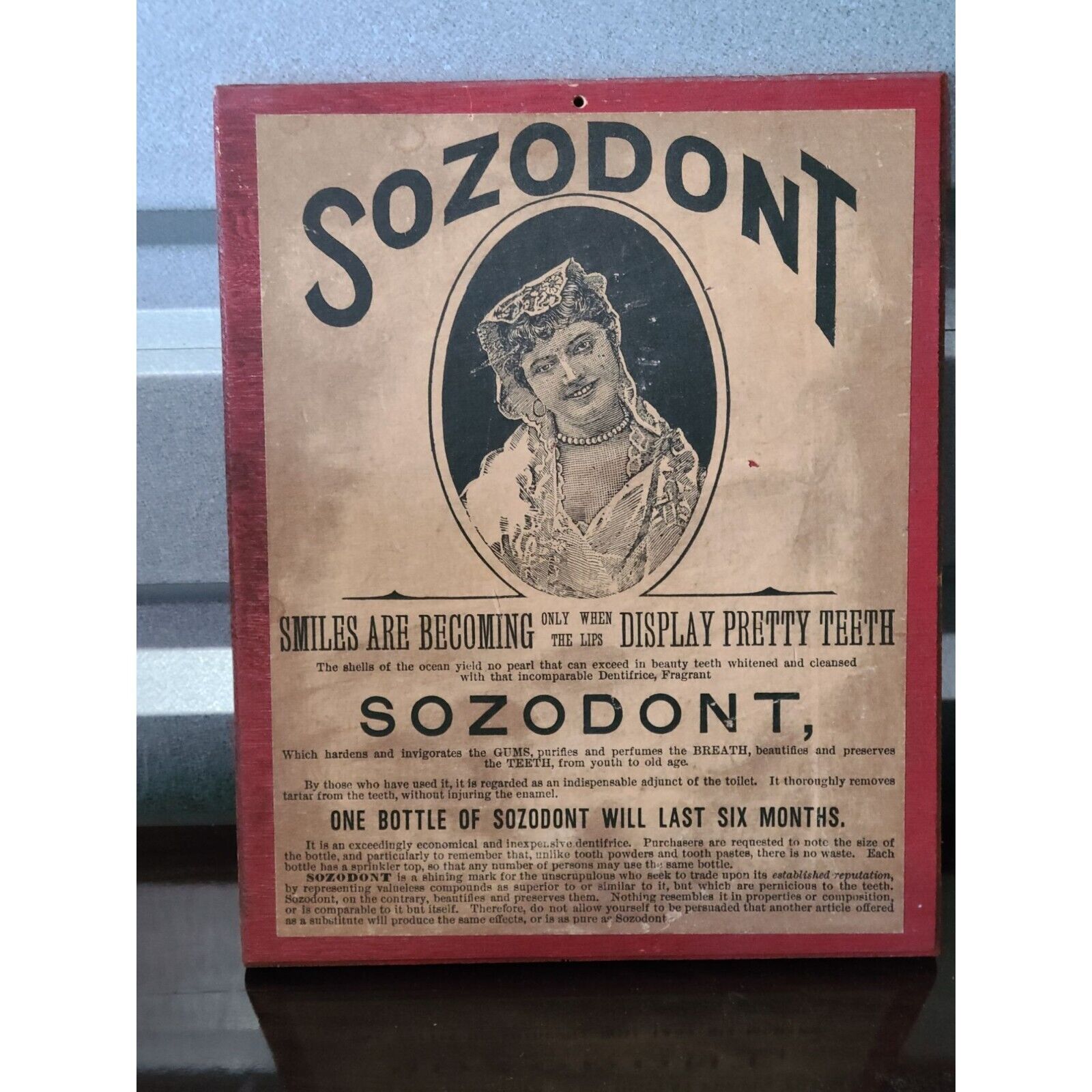 Antique SOZODONT Teeth Powder Advertisement Sign 1800s Paper on Board Sign