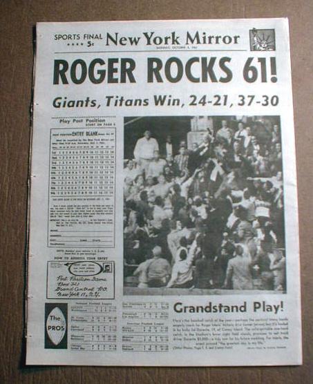 1961 newspaper ROGER MARIS hits 61st homer - breaks BABE RUTH \'s Home Run record
