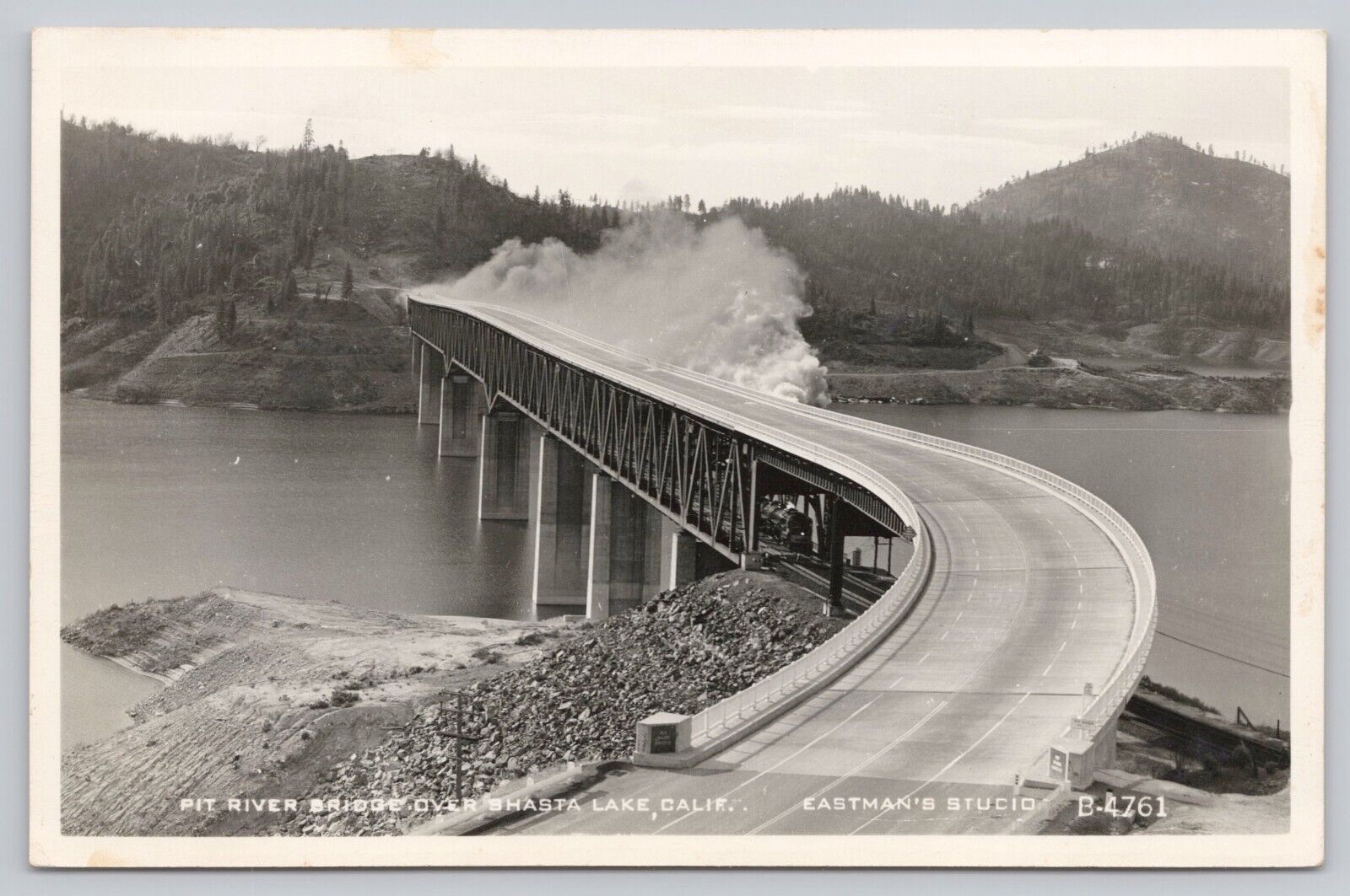 Shasta Lake California, Pit River Bridge Train, Vintage RPPC Real Photo Postcard