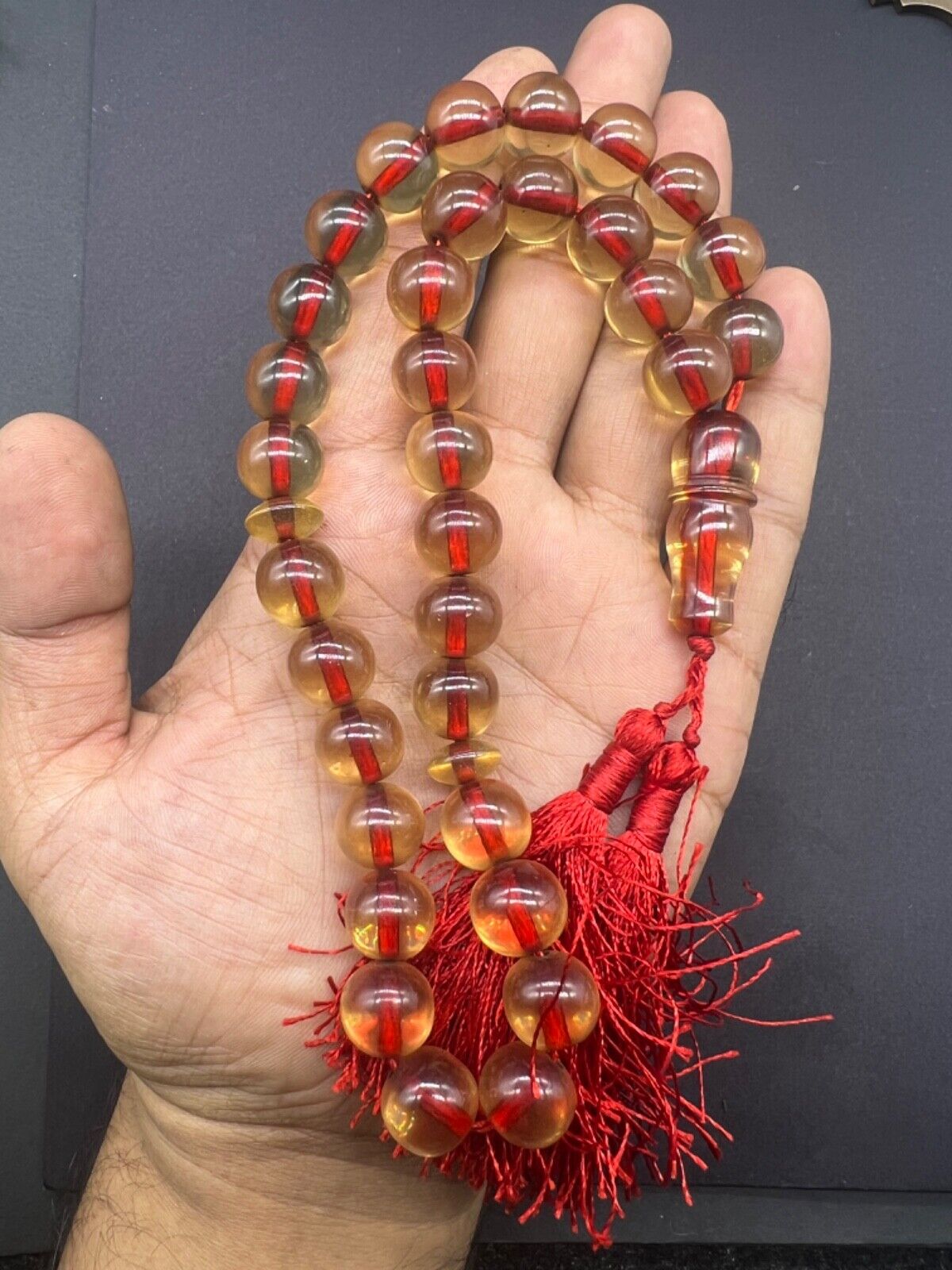 Rare Ancient Old Red Color Natural Sandalos Islamic Rosary Tasbhi Beads From Asi
