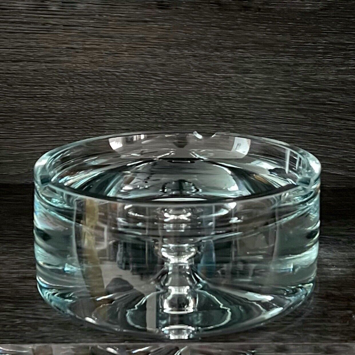 Vintage Krosno Poland Art Glass Ashtray MCM Heavy Crystal Floating Bubble 6 1/8”