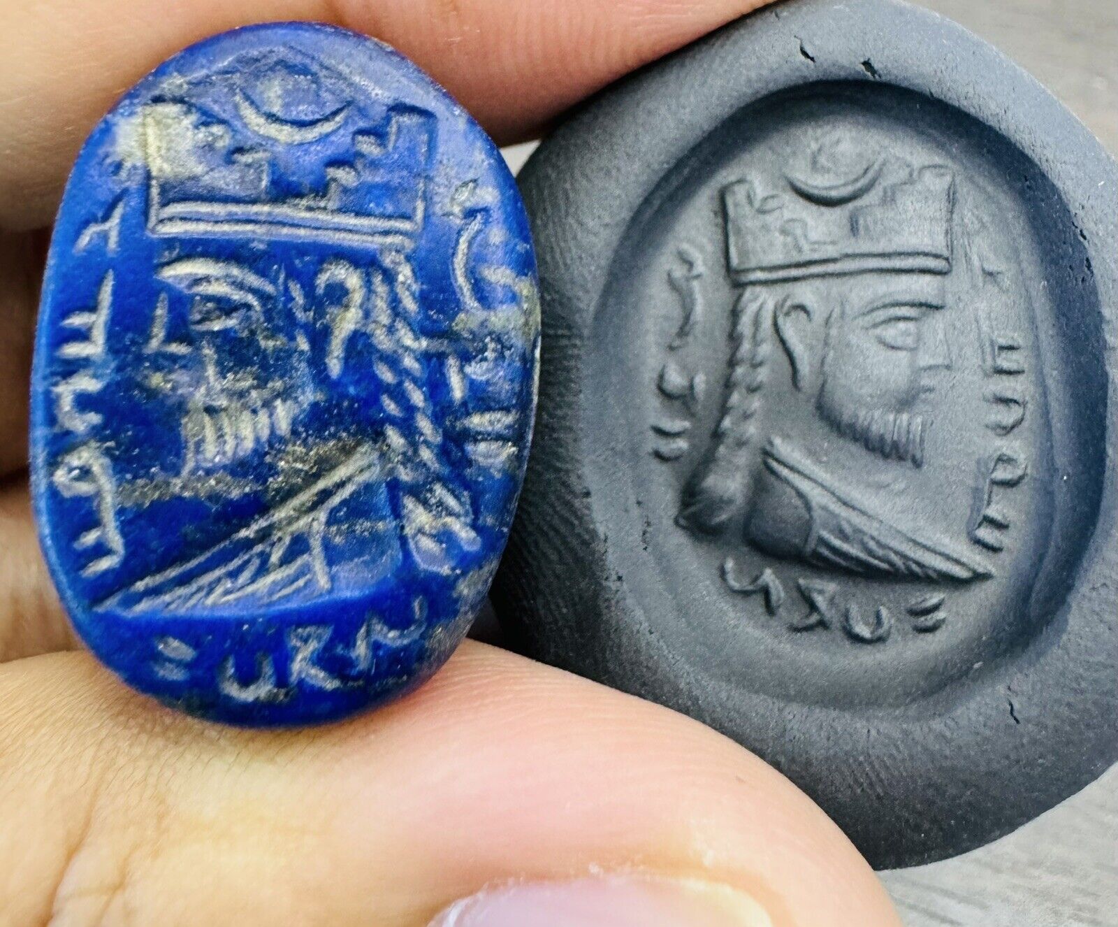 Ancient Lapis Lazuli   Sassanian    Old  King   intaglio  Unique  stamp Bead