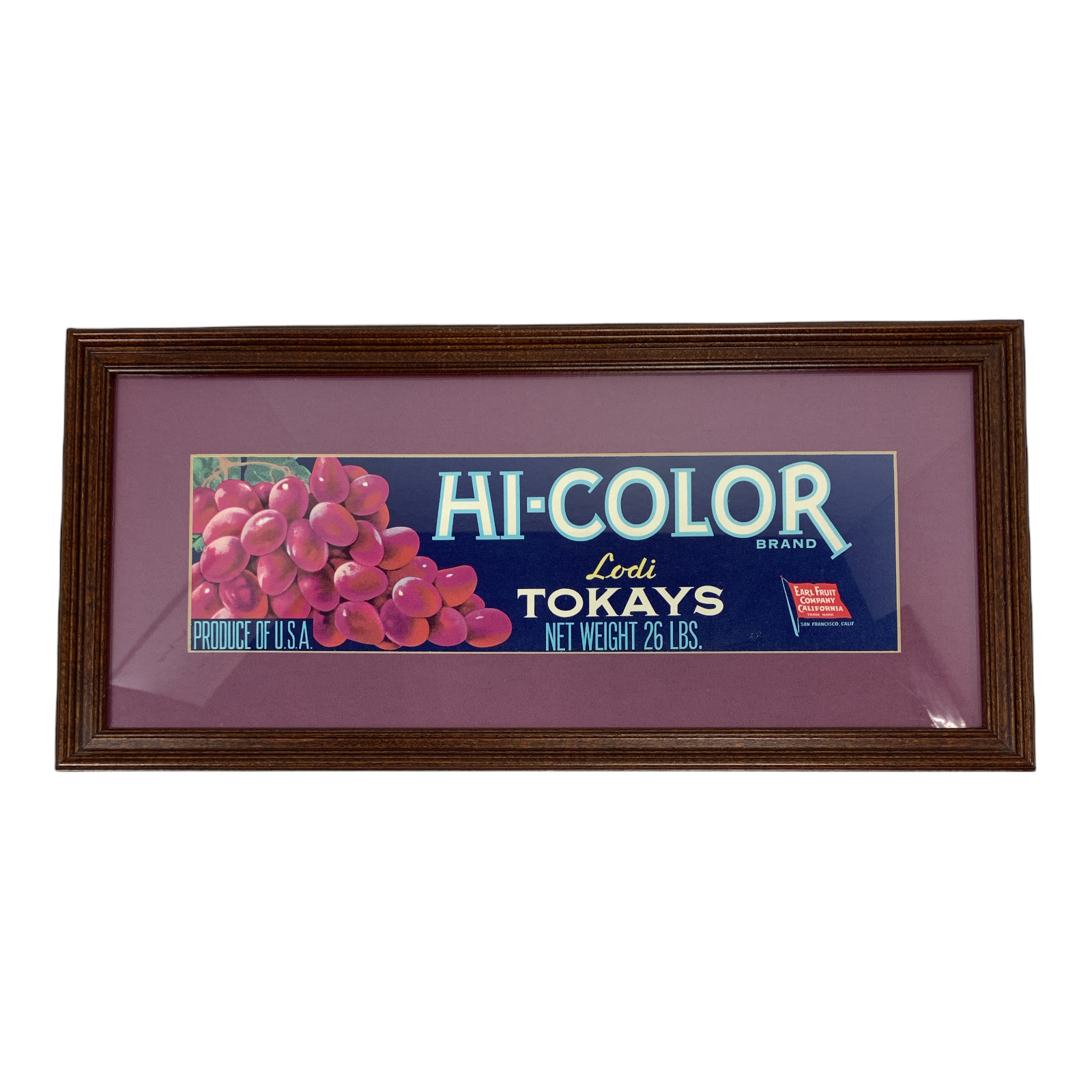 HI-COLOR Brand, Vintage Lodi Tokay Grapes AN ORIGINAL GRAPE CRATE LABEL Framed
