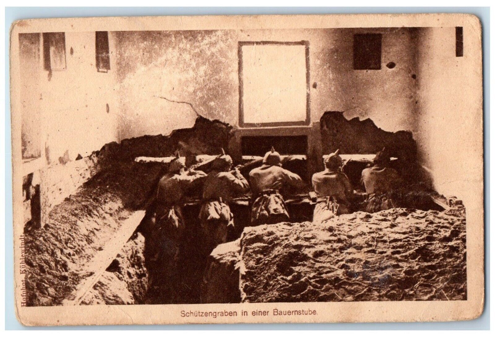 c1910\'s WWI Military Trench Farmhouse German Soldier Posted Antique Postcard