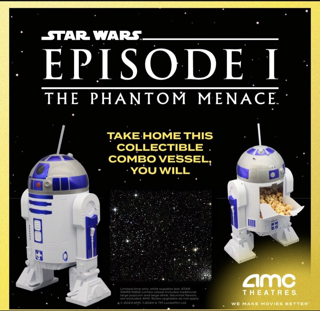 AMC 25th Star Wars Episode 1 Phantom Menace Popcorn Bucket/Sipper Vessel