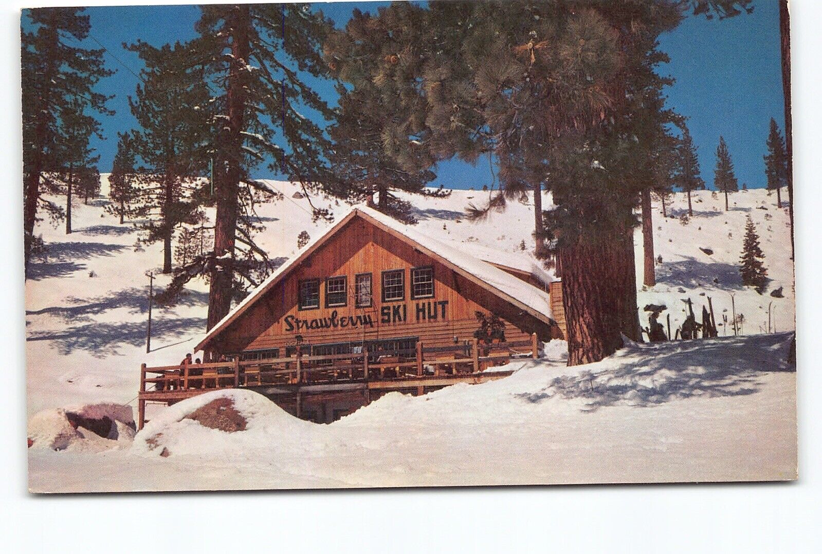 Strawberry Ski Hut Edelweiss Ski Area Placerville Lake Tahoe CA Postcard Vtg