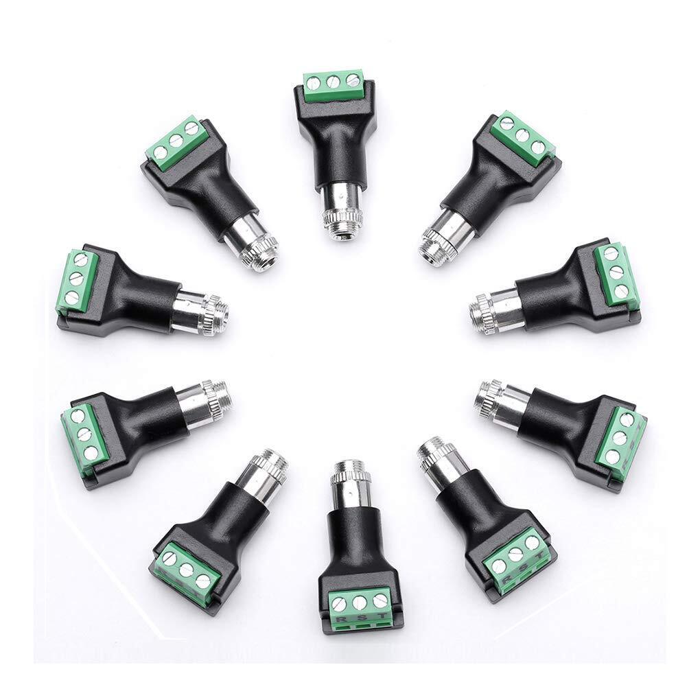 3.5mm Panel Mount Jack Female Terminal Block Stereo Connector 10 Pack Home Audio