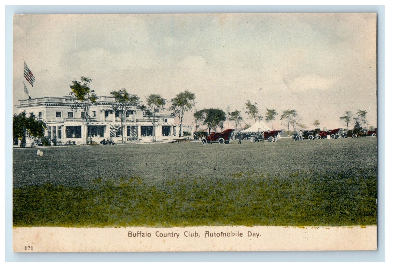c1910\'s Buffalo NY, Country Club Automobile Day Cars Show Handcolored Postcard
