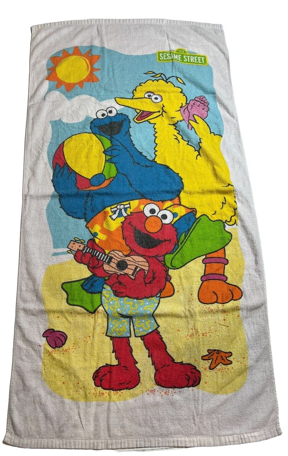 Vintage Sesame Street Beach Towel 50in × 26in Big Bird Bert Ernie Oscar