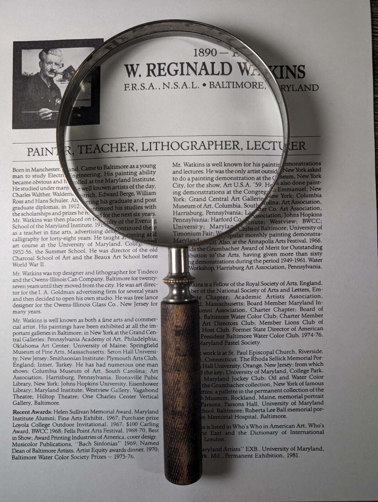 Antique VTG B & L.O. Co Bausch & Lomb Co. Magnifying Glass Metal w Wood Handle