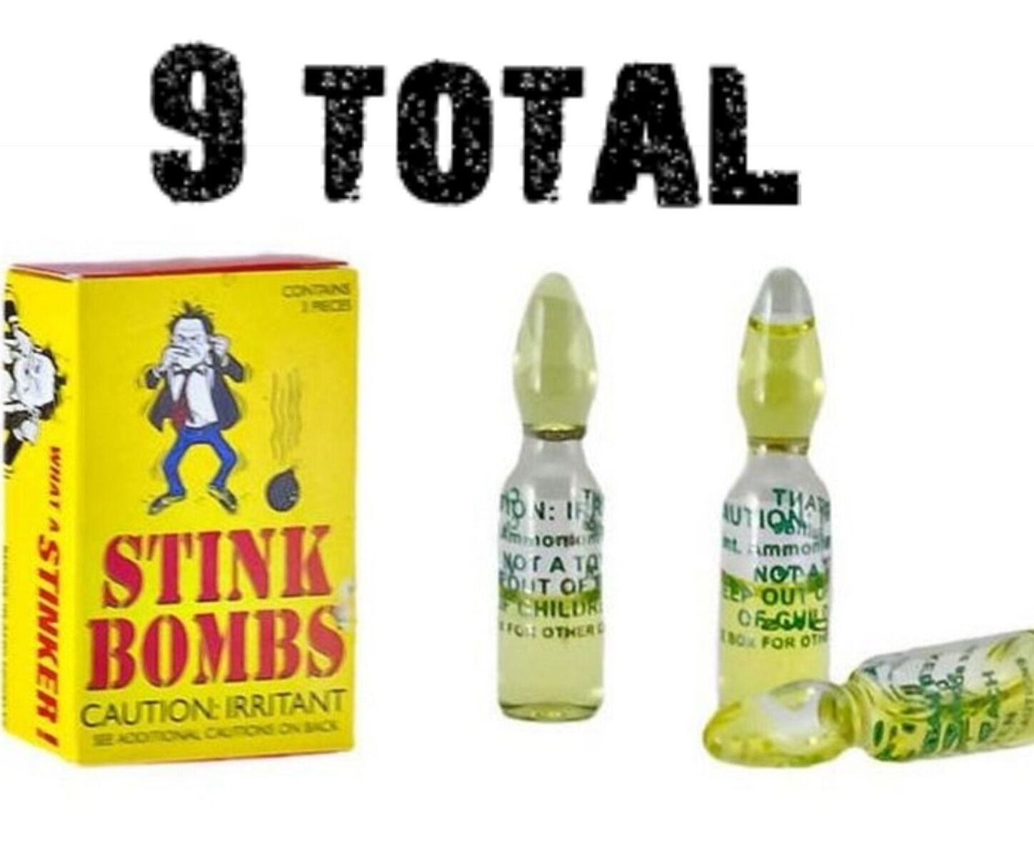 9 GLASS STINK BOMBS  ~ stinky smelly crap turd puke odor gag prank joke