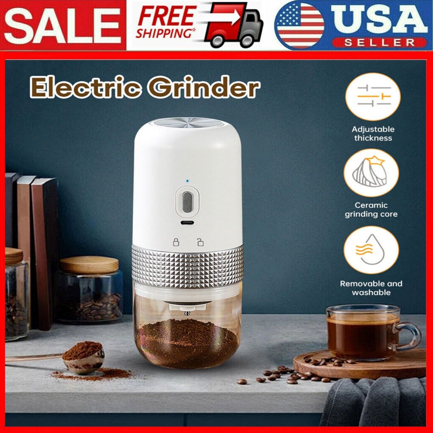 Electric Coffee Grinder Portable Automatic Burr Coffee Bean Grinder Rechargeable