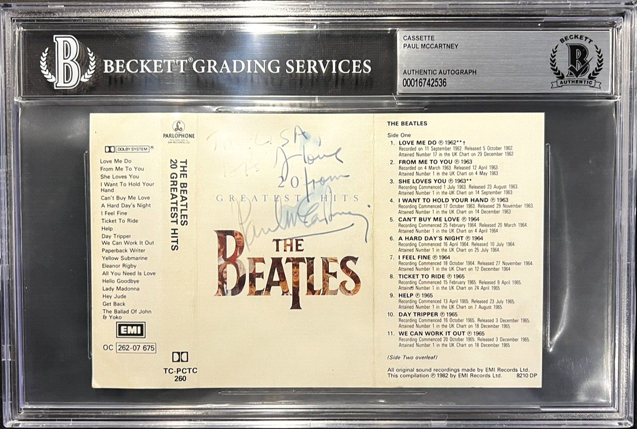 THE BEATLES PAUL MCCARTNEY SIGNED AUTOGRAPHED 1984 CASSETTE INLAY BECKETT TRACKS