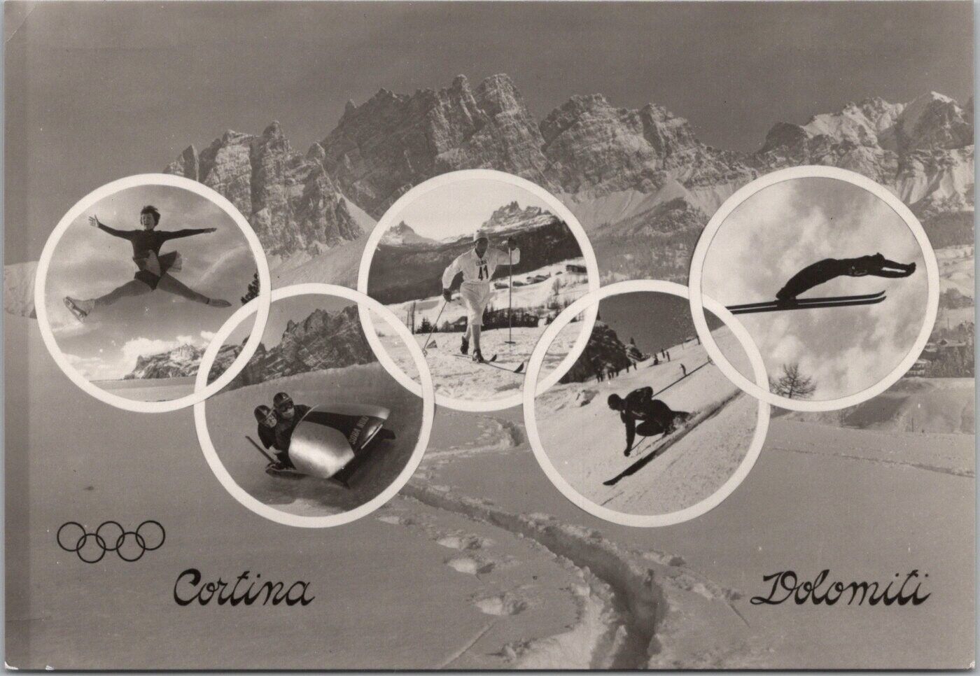 1956 WINTER OLYMPICS Cortina Italy RPPC Real Photo Postcard Multi-View / Rings