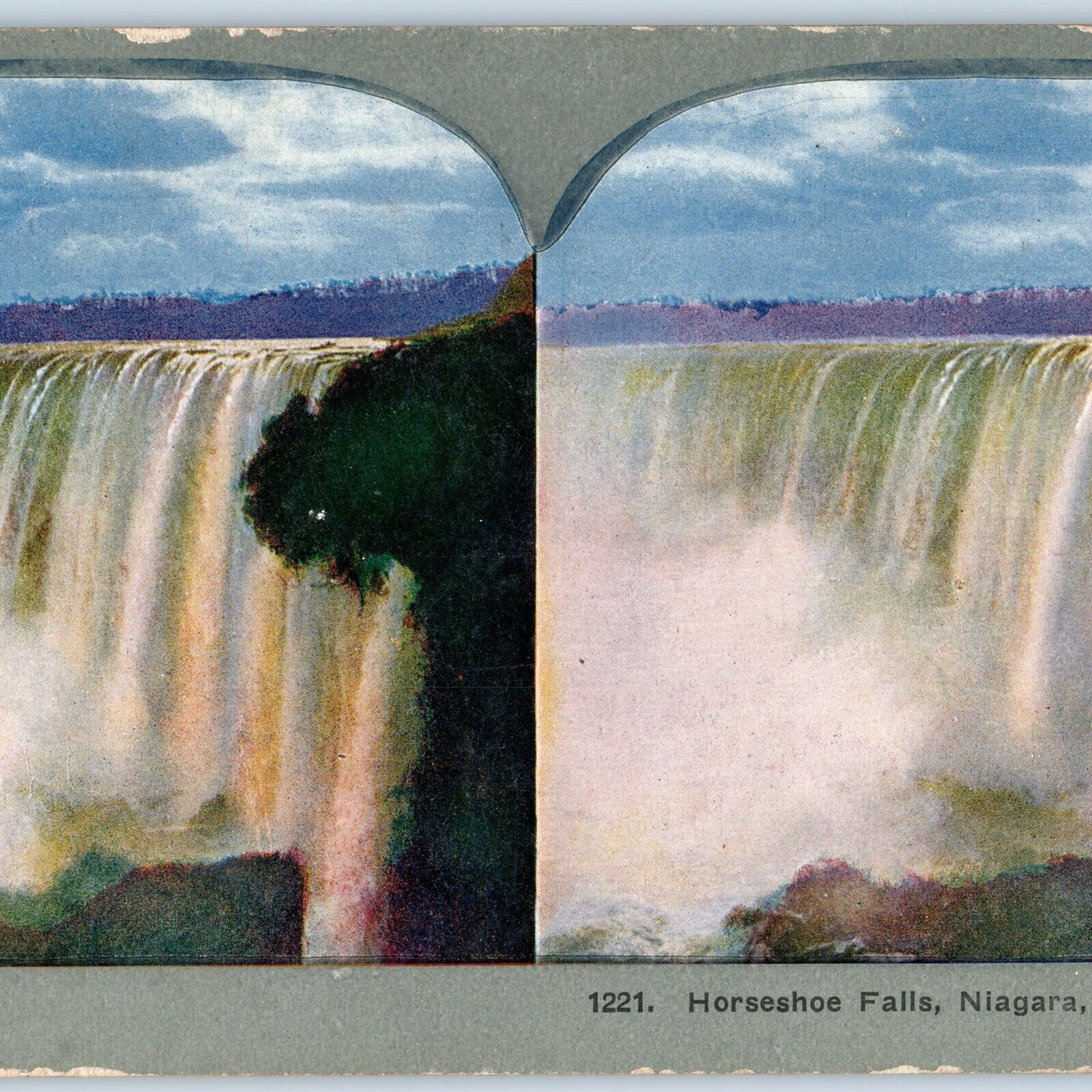 c1900s Niagara Falls Horseshoe Falls from Above Litho Photo Stereo Card V8