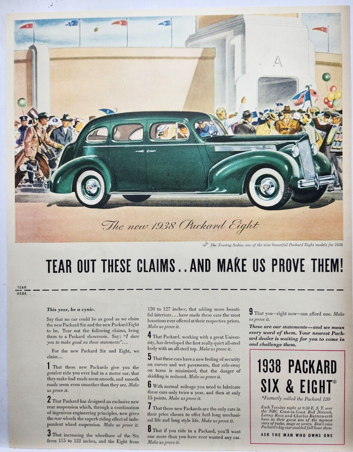 1938 Packard Eight Six Touring Sedan Green Vtg Print Ad Man Cave Poster Art 30\'s