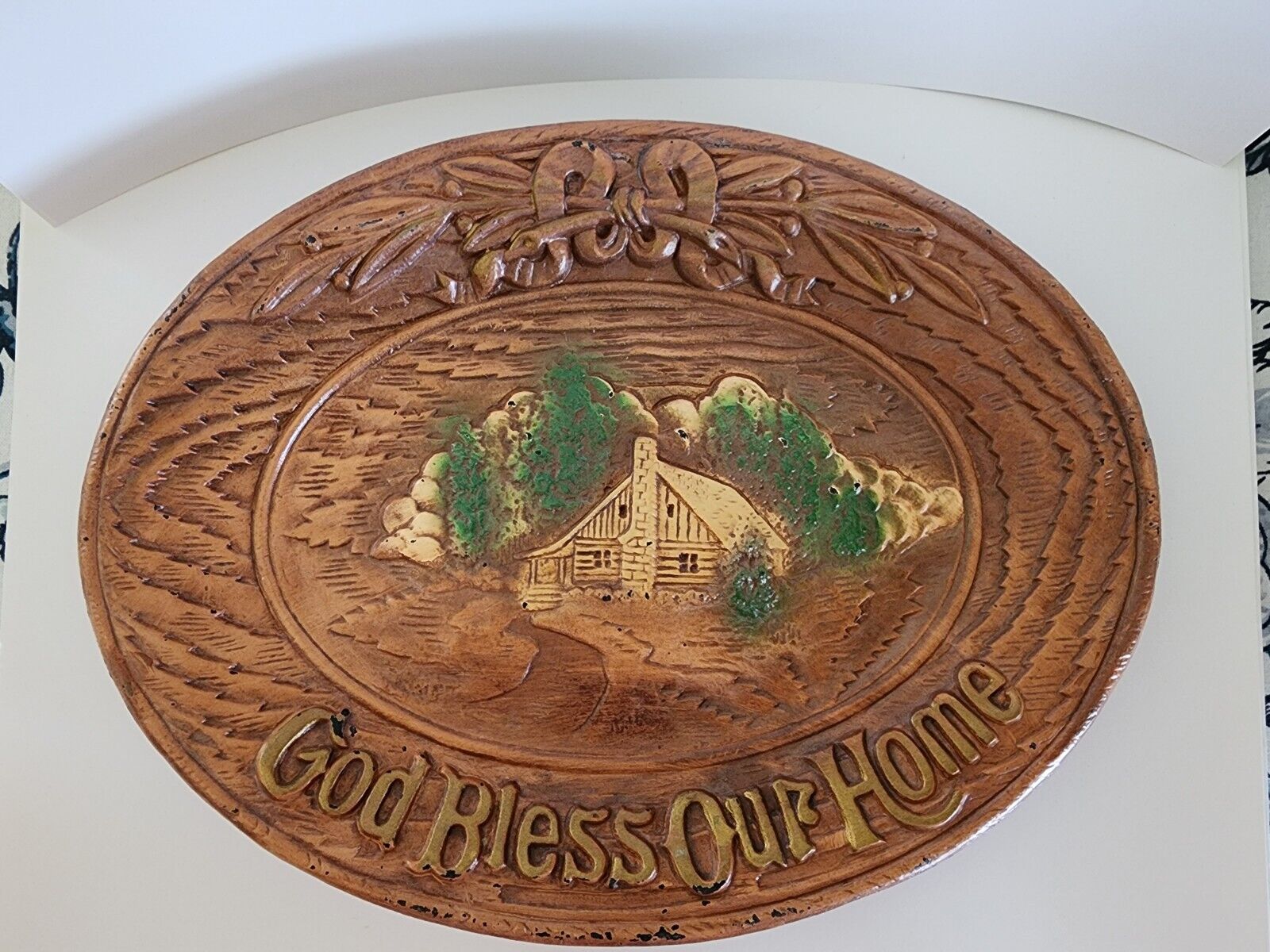 Vintage 1954 Multi Products GOD BLESS OUR HOME Bread Plate Placque Wall Decor