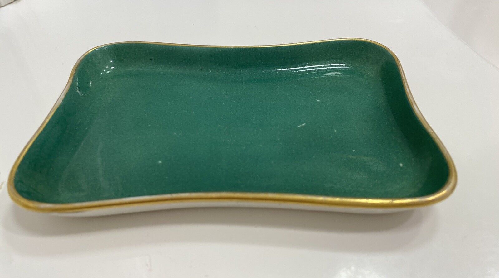 Rare Scammel Lamberton China Rectangular Green Trinket Dish 5.25”x3.5”*
