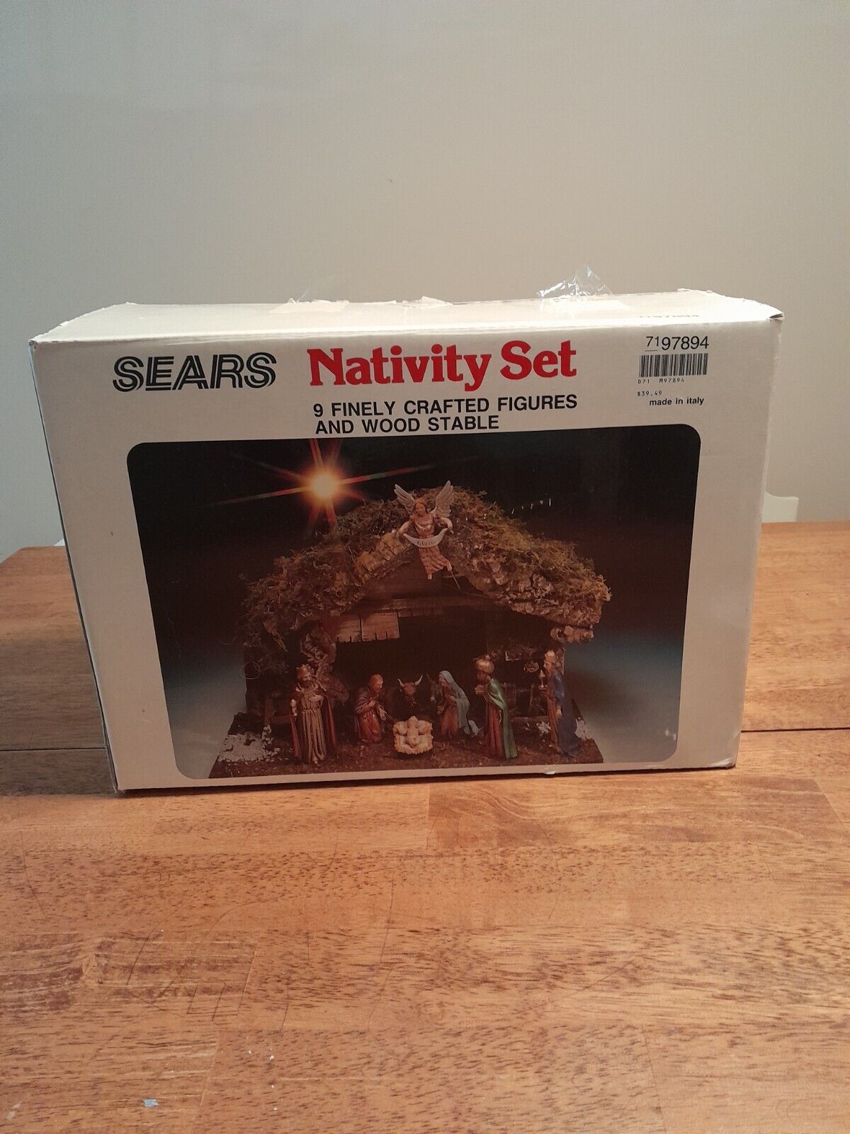 Vintage Sears Nativity Set 9 Figures Wood Stable Made In Italy 97894 w/ box