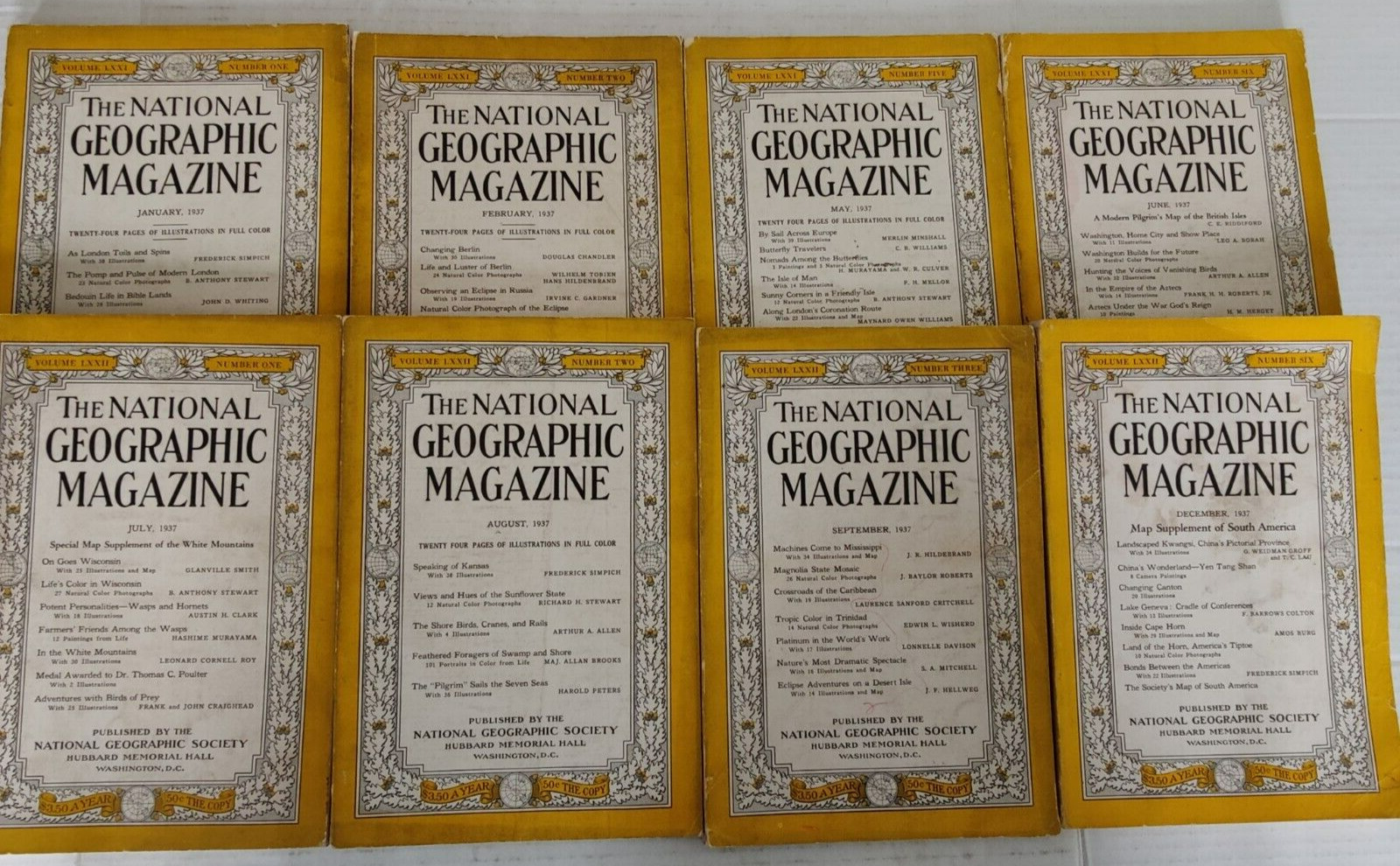 1937 National Geographic Magazine Lot Of 8