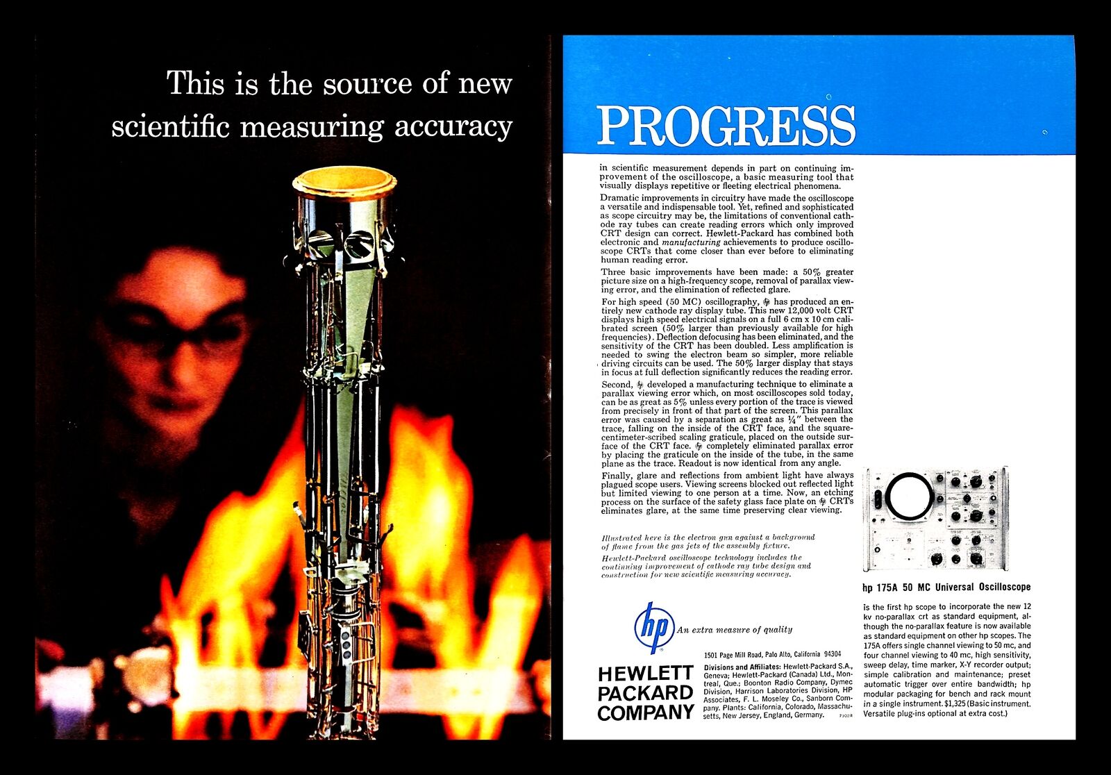 1964 Hewlett Packard Company Vintage PRINT AD Scientific Measure Oscilloscope