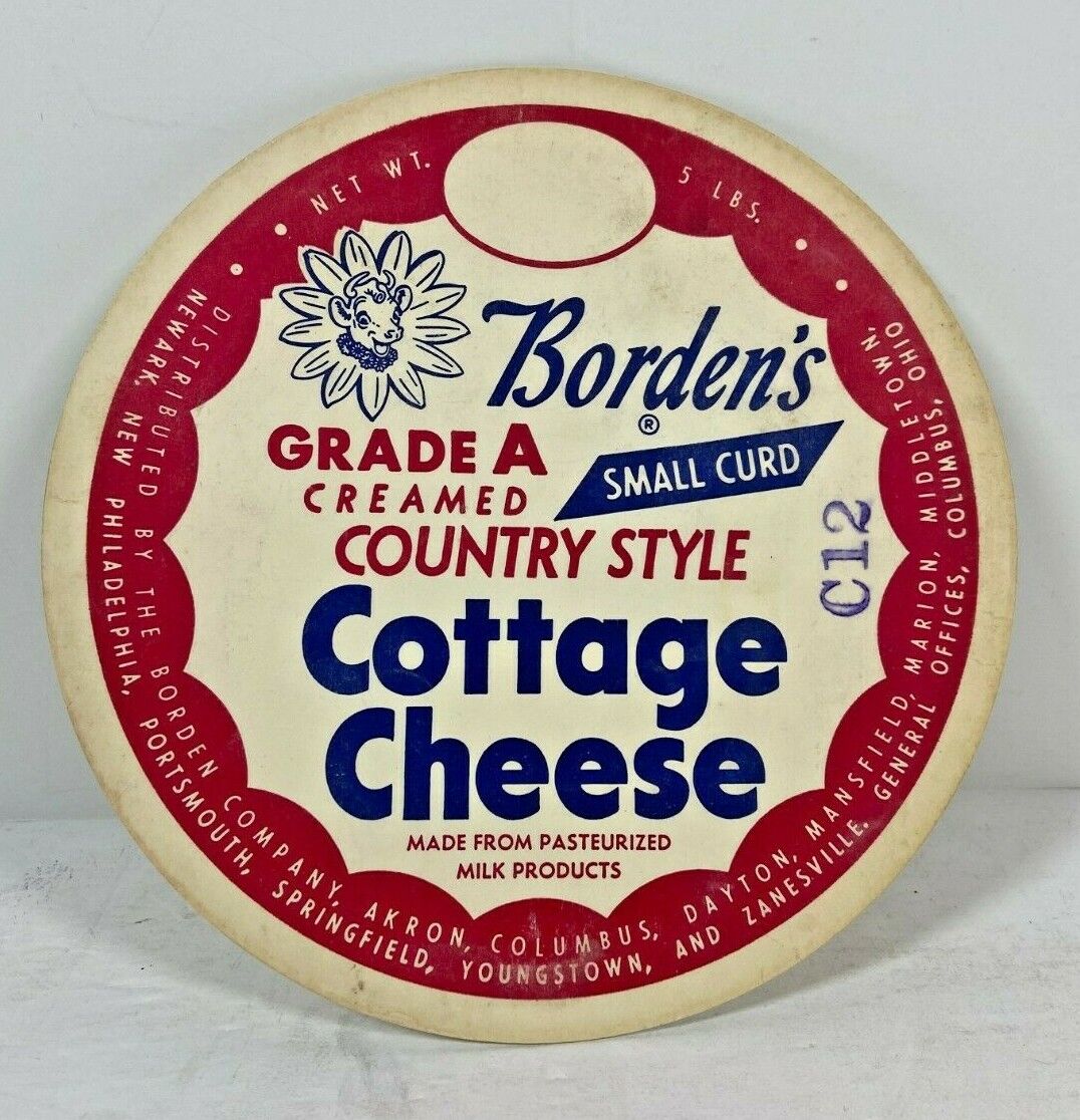 2 Vintage Borden's Fiberboard Cottage Cheese Lids Wisconsin Chicago Elsie Cow