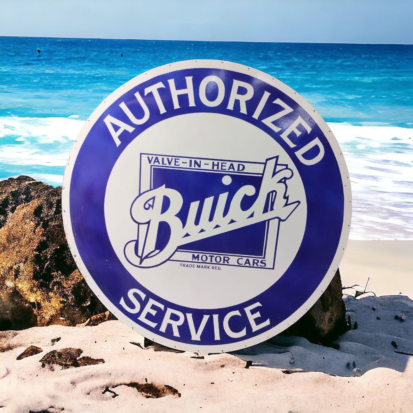 AUTHORIZED BUICK SERVICE CARS 6 FEET ROUND PORCELAIN ENAMEL SIGN 72 INCHES DSP