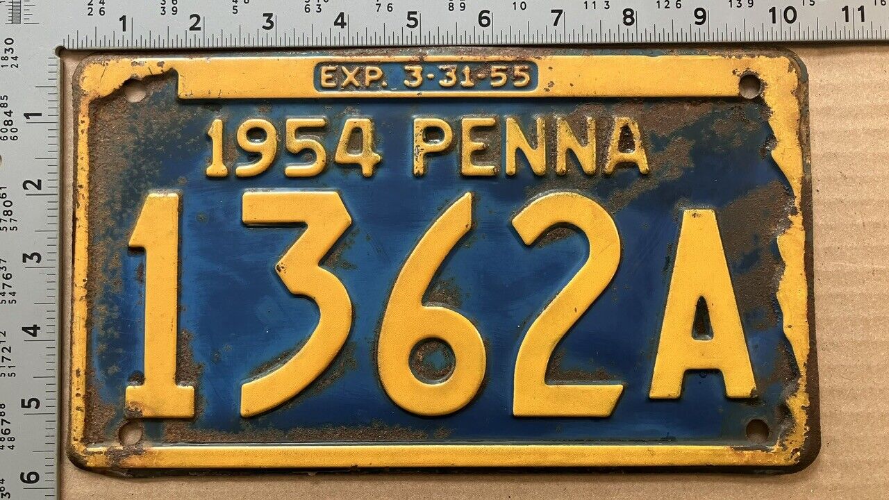 1954 Pennsylvania license plate 1362 A Ford Chevy Dodge 4534