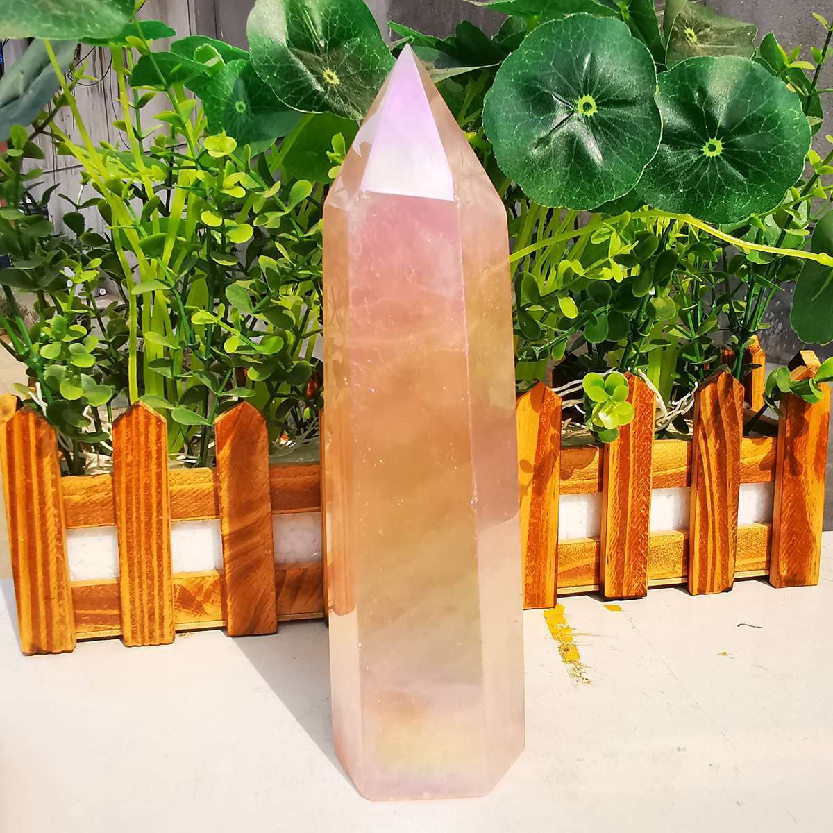 800g electroplated natural pink rose quartz obelisk rainbow crystal point reiki