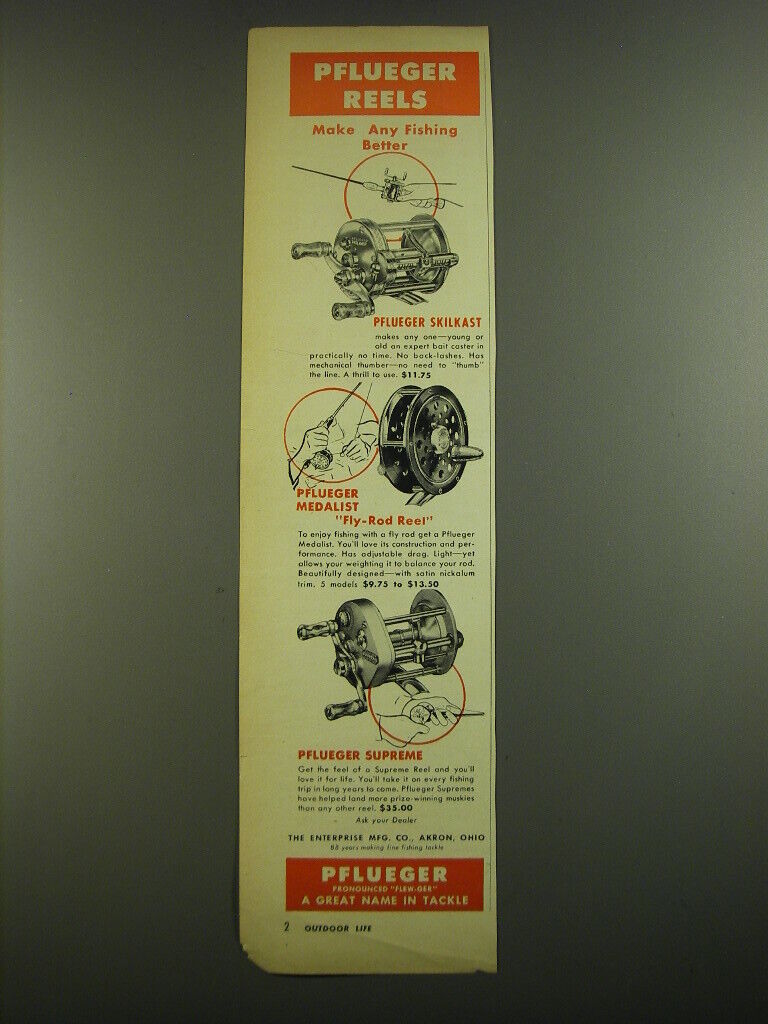 1952 Pflueger Skilkast, Medalist and Supreme Reels Advertisement