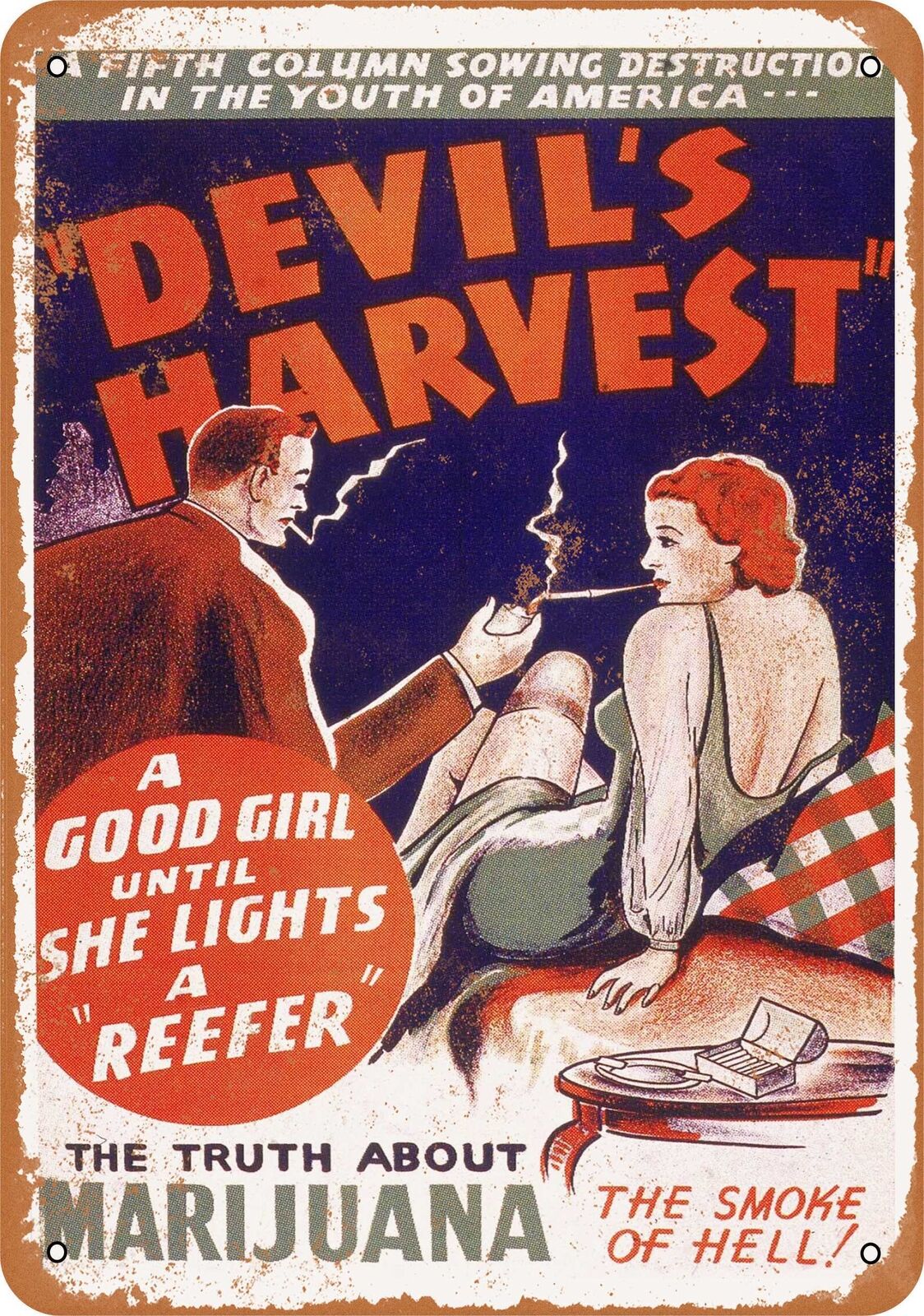 Metal Sign - 1942 Marijuana Devil\'s Harvest - Vintage Look Reproduction