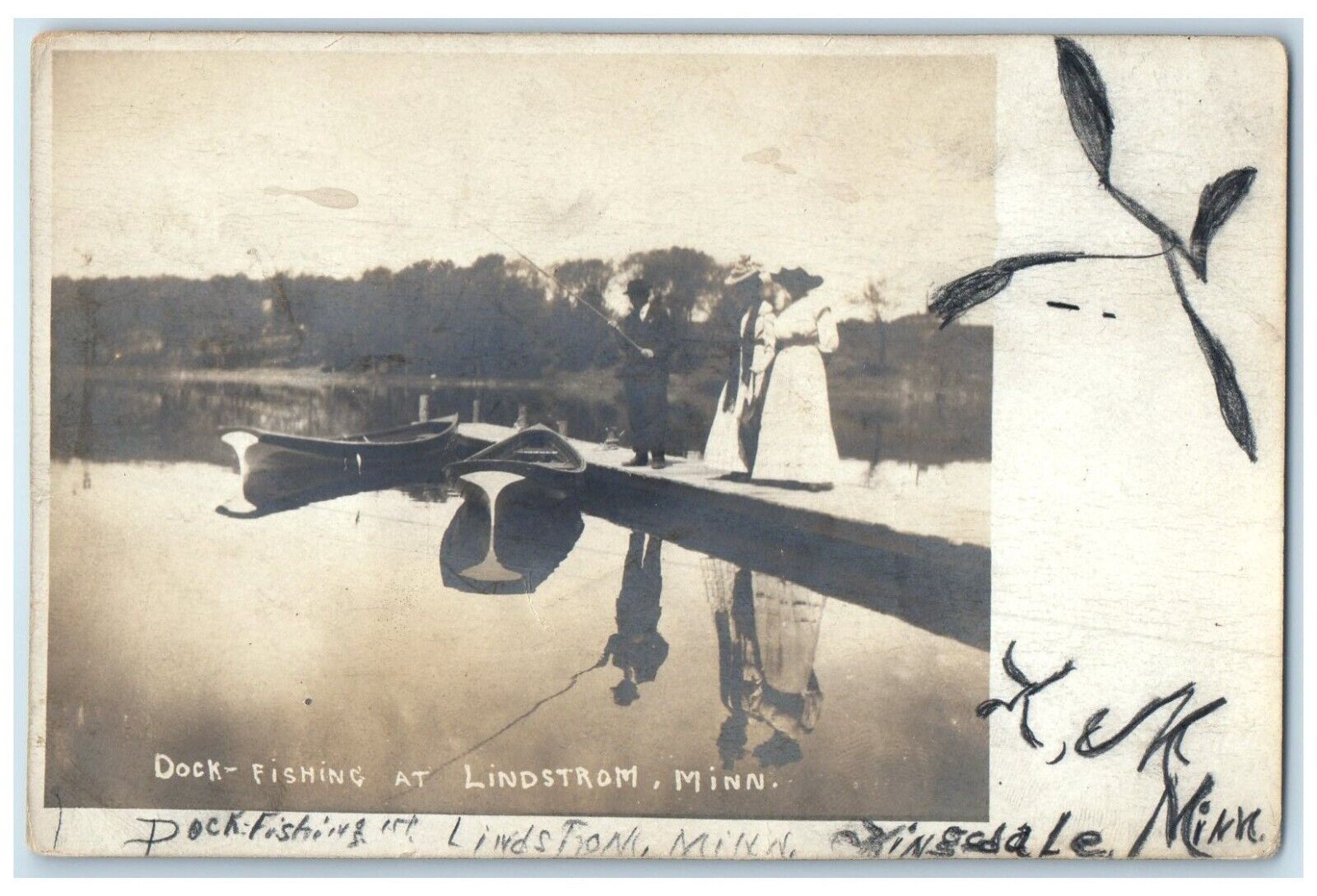 c1910's Dock Fishing Boats At Lindstrom Minnesota MN RPPC Photo Antique Postcard
