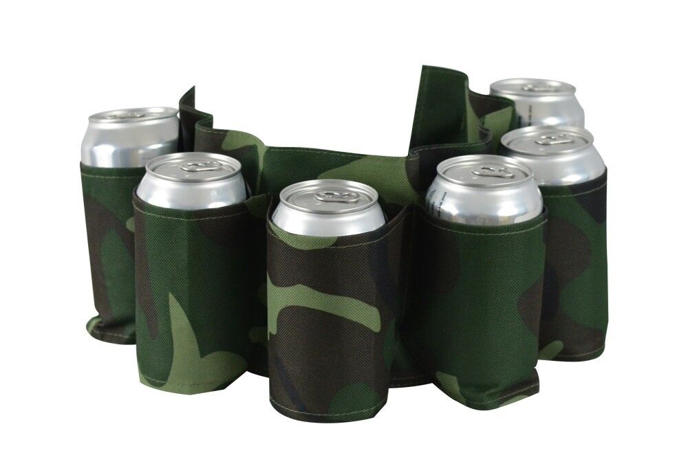 Redneck SIX Pack Beer Holster Camouflage Holds Nylon Belt Soda Camo 6 Pop Cans