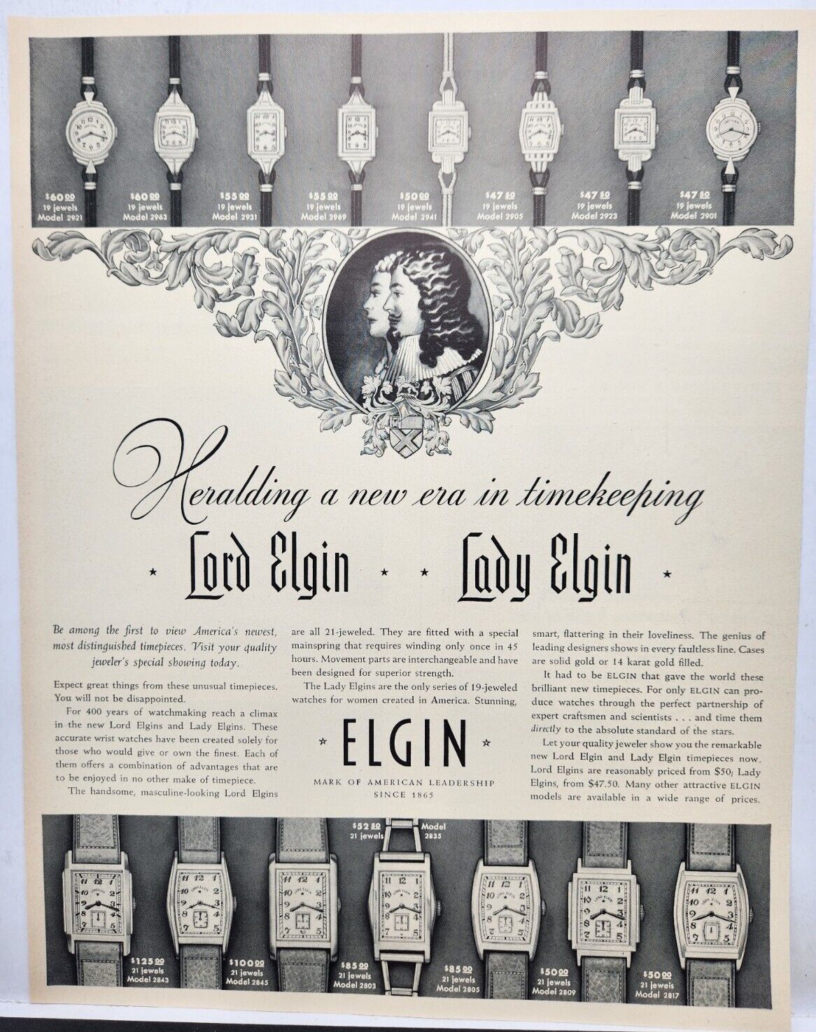 1937 Elgin Watch Lord Lady Vintage Print Ad Poster Man Cave Art Deco 30\'s
