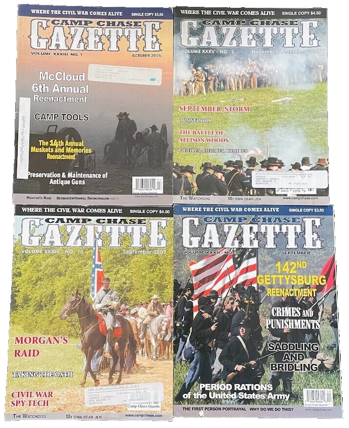 CAMP CHASE GAZETTE Vintage Magazine Lot of 4 Back Issues CIVIL WAR RE-ENACTMENT