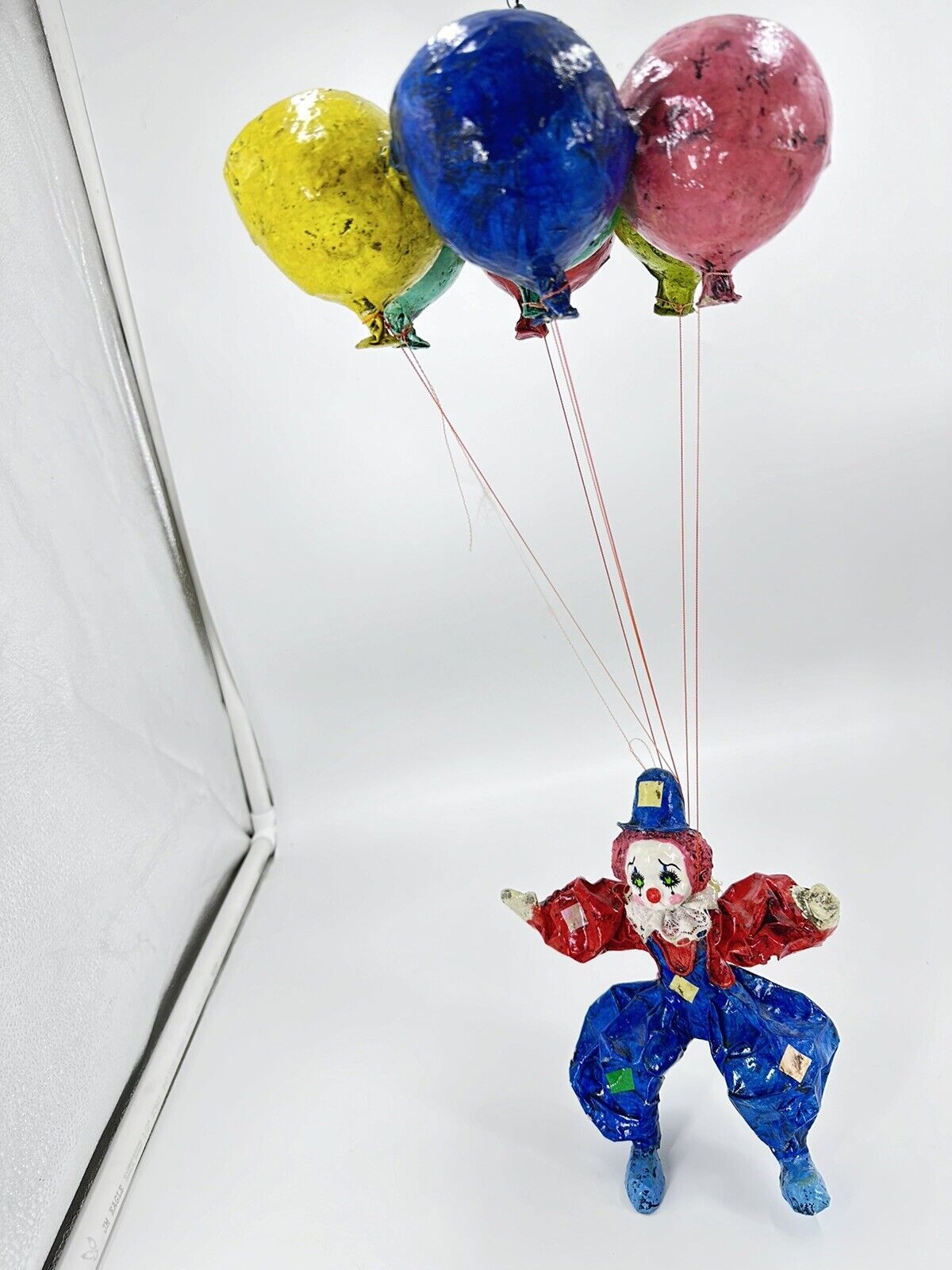 Large Vintage Clown hanging from balloons. Paper Mache. Colorful RARE