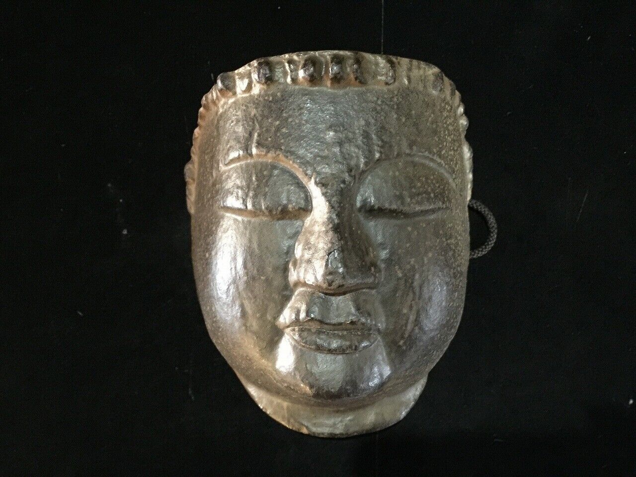 Q1672 Japanese Metal Buddhist Buddha Face Mask Vintage Wall Hanging Interior