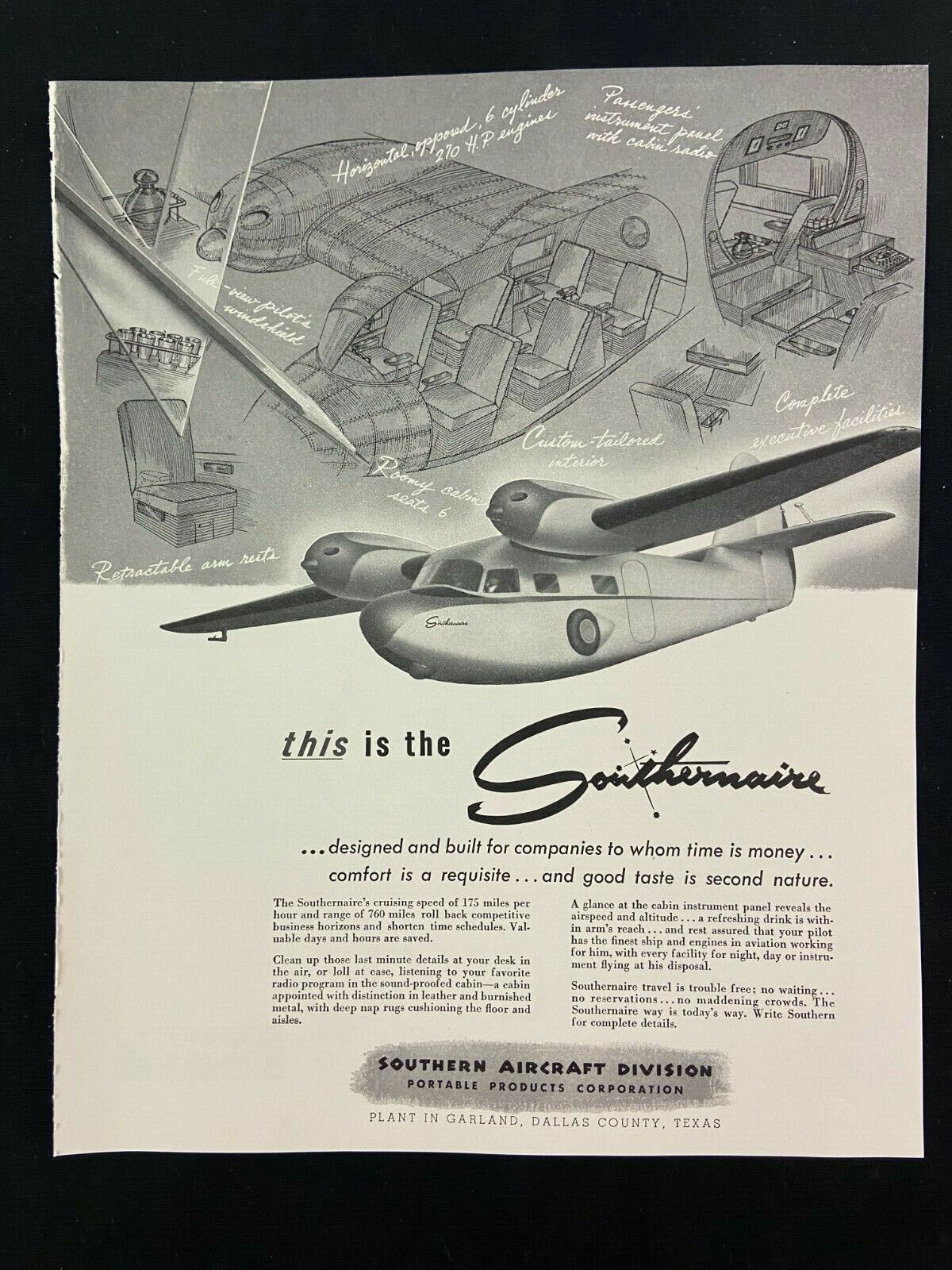 Southern Aircraft Southernaire Magazine Ad 10.75 x 13.75 Swagger Electro Lift