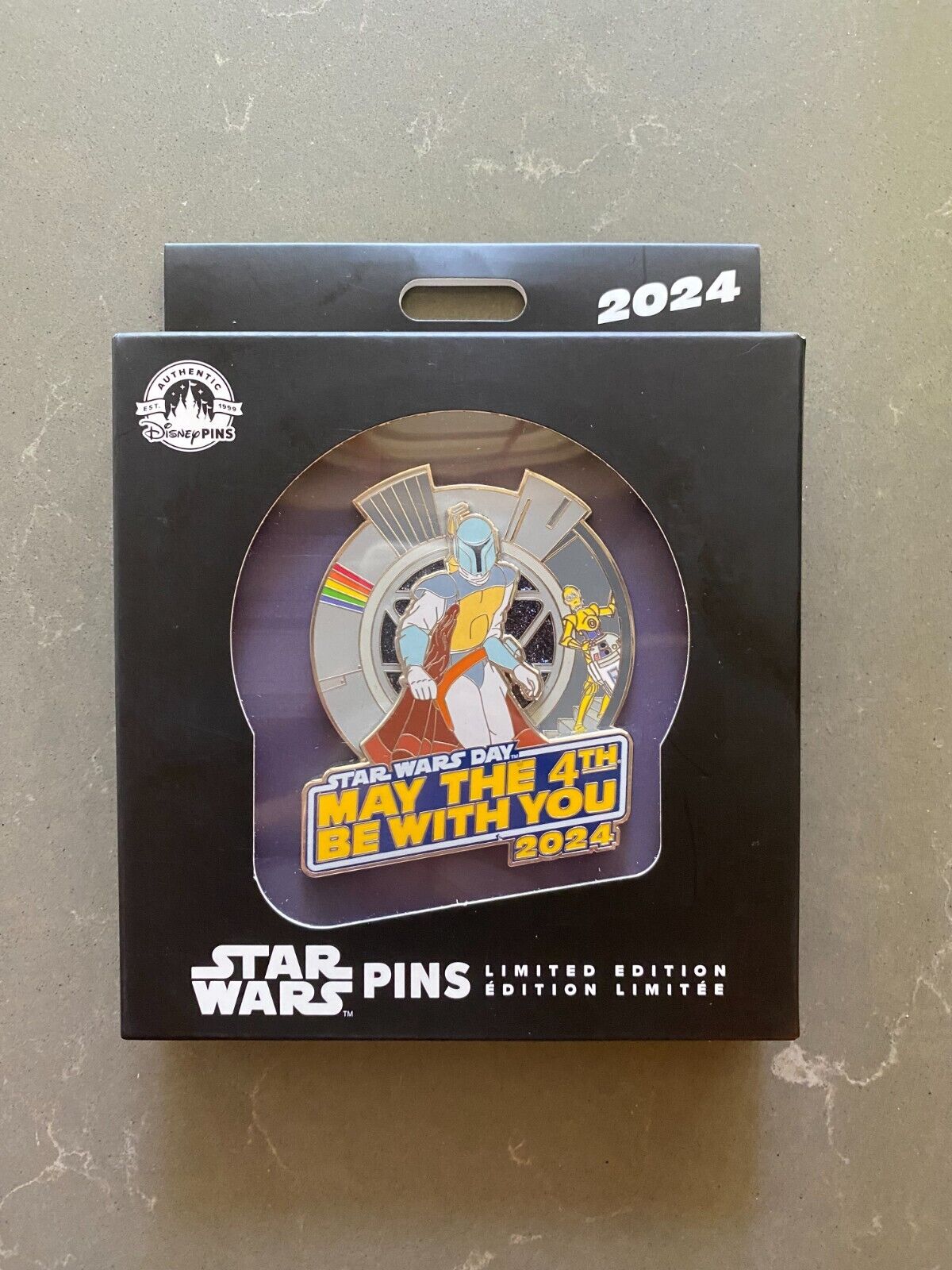 DISNEY PARK 2024 STAR WARS DAY BOBA FETT R2-D2 MAY THE 4TH BE WITH YOU JUMBO PIN