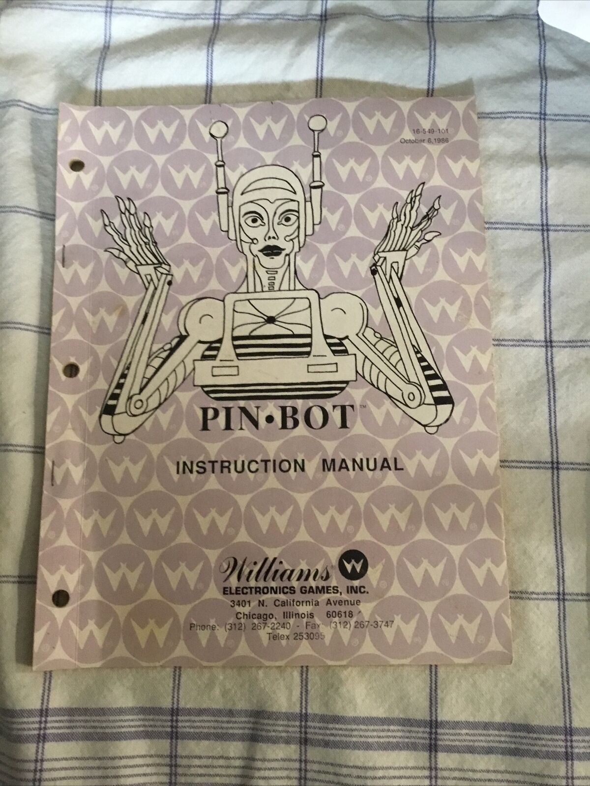Original 1986 Williams Pinbot Manual With Schematics
