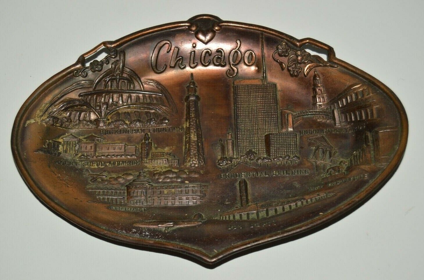 1950s Vintage CHICAGO Metal Change Keys Wallet Dish / 3D Ashtray MINTY Japan