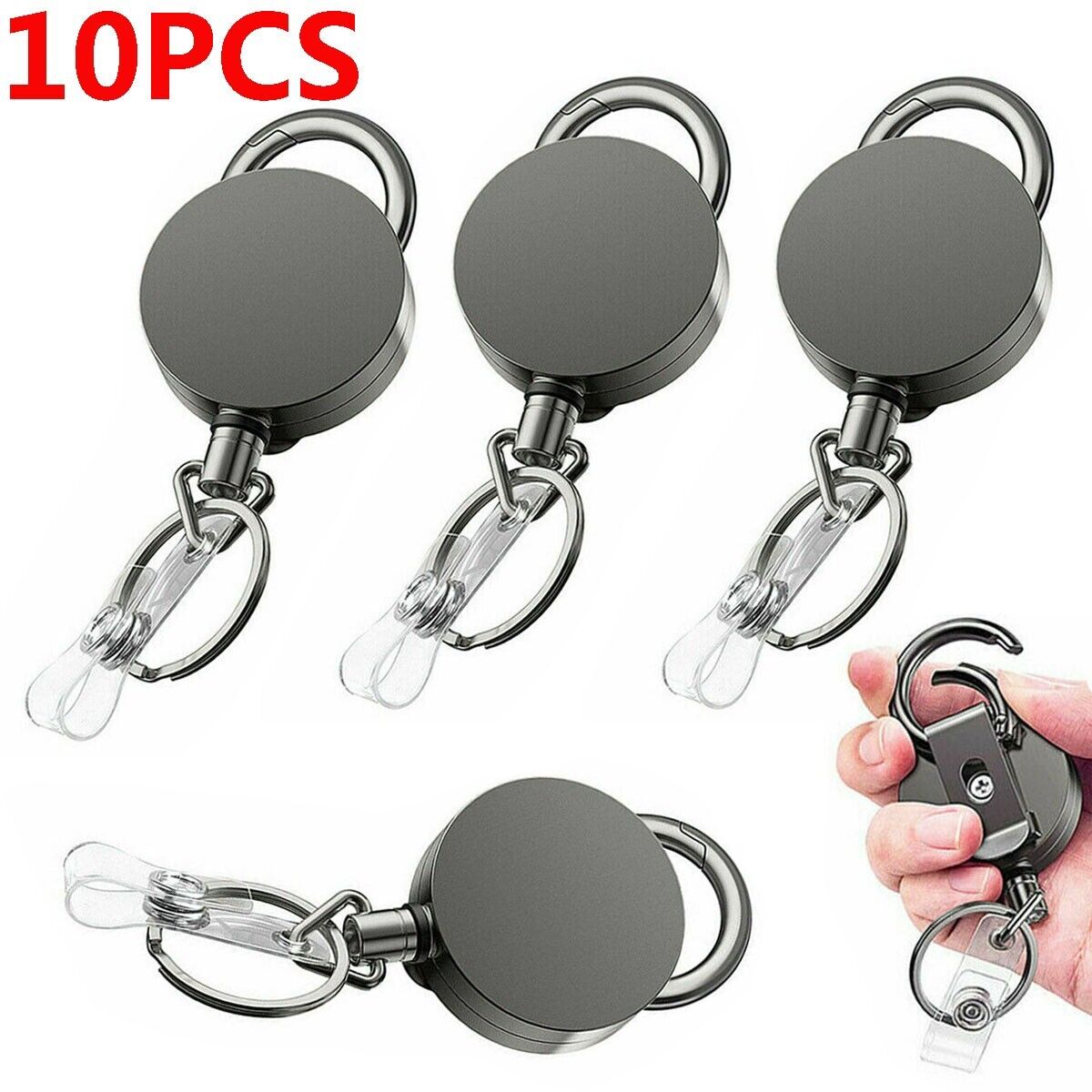 10Pcs Retractable Heavy Duty Pull Ring Key Chain Recoil Keyring Wire Rope Holder
