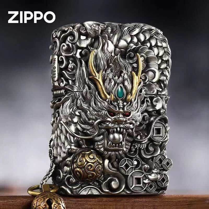 New Zippo oil Lighter dragon with box